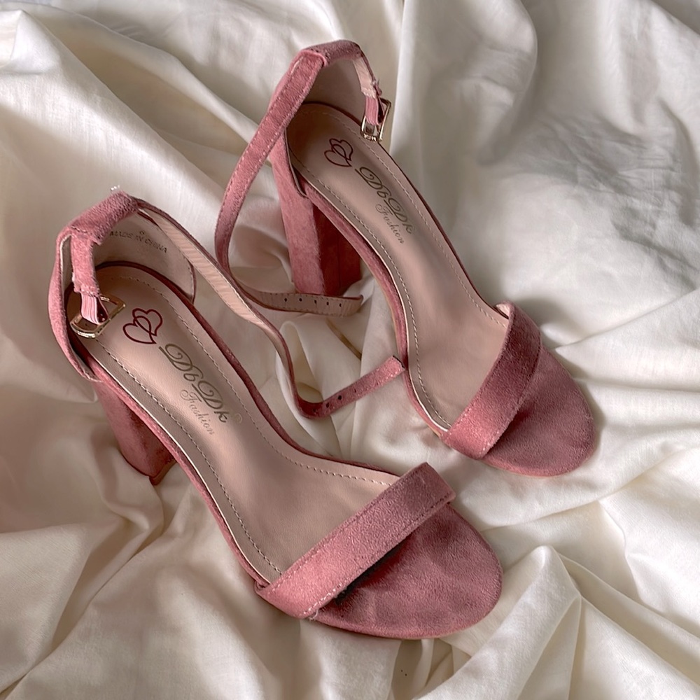 Pink Suede Ankle Strap Strappy Heeled Sandals Heels